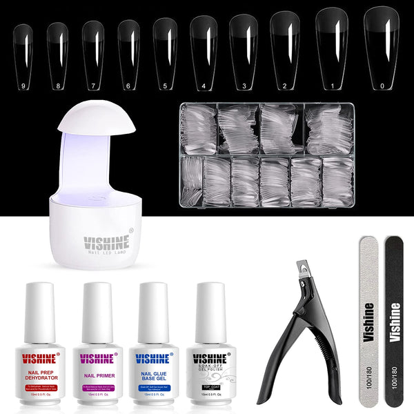YEVYO Gel X Nail Kit, 2 In 1 Nail Glue Gel with 500 PCS Clear Coffin Nails  Tips, Portable UV Nail Lamp, Clear Full Cover Easy DIY Nail Tips for  Acrylic Nails